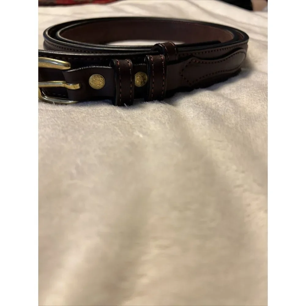 Genuine Leather Amish Made Texas Ranger Style Belt Brown With Brass‎ Buckle